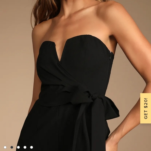 Lulu's Sunshine Bliss Black Strapless Culotte Jumpsuit - Picture 3 of 4